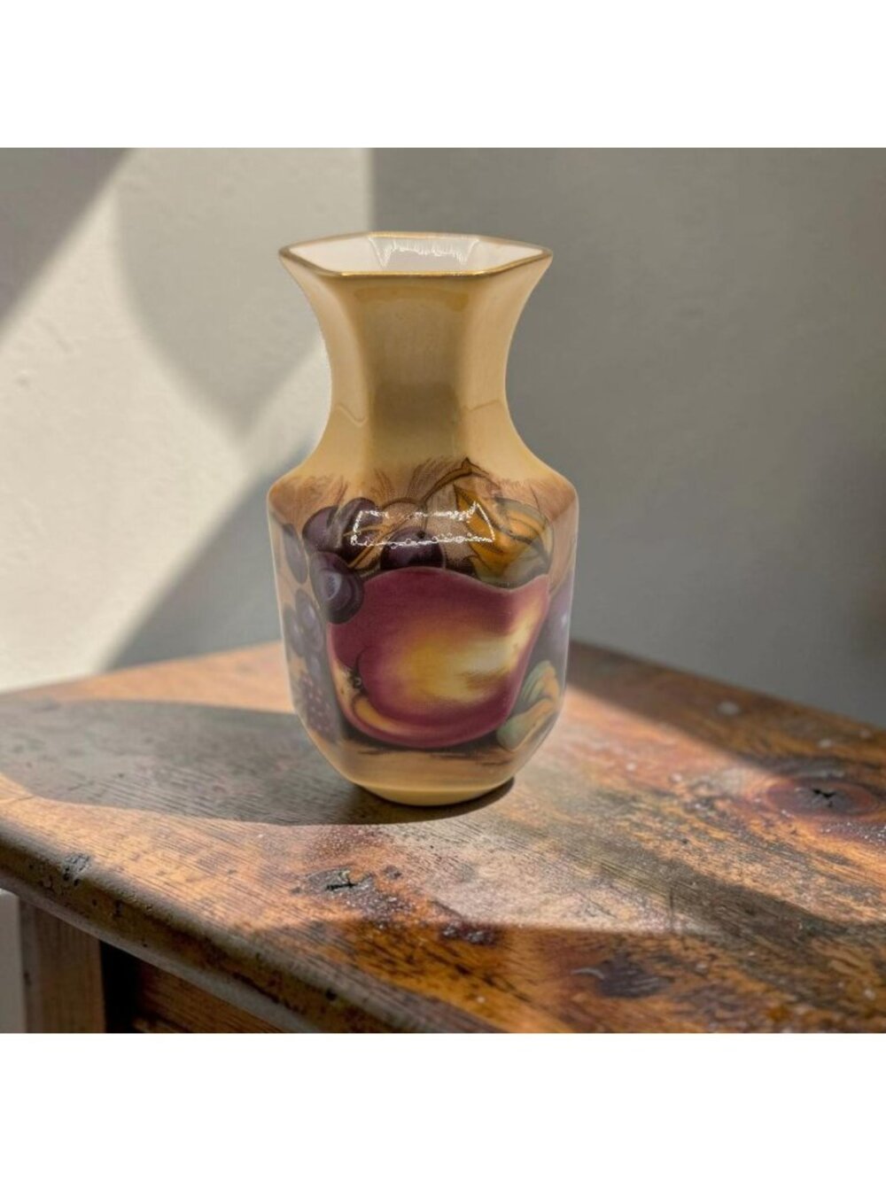 Hand-Painted Aynsley Orchard Gold Fruit Ceramic Vase Gold Trim 3.5" Tall